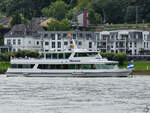 Das Fahrgastschiff THERESIA (ENI: 04307290) war Anfang August 2021 auf dem Rhein bei Remagen zu sehen.