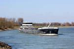 GMS MOONLIGHT (ENI:02332261) L.135 m B.14,20 m T 5195 TEU 410 Flagge Niederlande am 18.03.2022 auf dem Rhein zu Berg in Xanten.