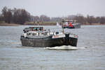 MTS RENSKE (ENI:02320432) L.55 m B. 7,25 m T.649 Baujahr 1960 Flagge Niederlande auf dem Rhein am 17.03.2022 zu Berg in Xanten.