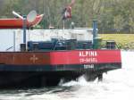 Heckansicht vom MS  ALPINA  (95 x 11,40 / 1894 Tonnen / 7001460 / Basel).