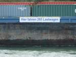 An der Bordwand vom Koppelverband MS  ALPINA  und SL  VELA  steht, dass dieser Verband 265 LKW ersetzt.