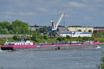 Das Tankmotorschiff COURAGE (ENI: 02339822) ist hier Ende Mai 2025 auf dem Rhein bei Duisburg zu sehen.