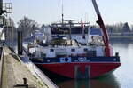 GMS Opus, liegt im Rheinhafen Breisach, Heckansicht, März 2025