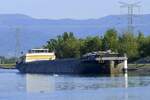 SGMS Candesso, ENI 02324477, rheinabwärts in Warteposition vor der Staustufe Vogelgrün/Elsaß, Aug.2025
