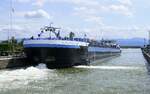 TMS Gracias, ENI 04812270, wird in der Schleuse Vogelgrün/Elsaß rheinabwärts geschleust, Aug.2025
