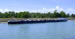 TMS JUSTINE ENI 04803290, rheinaufw�rts in Wartestellung vor der Staustufe Vogelgr�n/Elsa�, Mai 2026