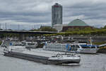Das G�termotorschiff VENTUS (ENI: 02325334) f�hrt rheinaufw�rts, so gesehen Anfang September 2026 in D�sseldorf.