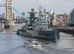 London am 16.07.2009, Themse, HMS Belfast, Museumsschiff