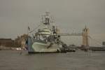 Die im zweiten Weltkrieg eingesetzte HMS Belfast liegt heute als Museumsschiff auf der Themse in London.
