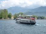 Das Personenschiff  Mantova  fährt hier am 20.05.2014 auf dem Gardasee in Riva del Garda.