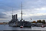 Verschiedene Ansichten des Panzerdeckkreuzers  Aurora , ein Kriegsschiff der ehemaligen Kaiserlich Russischen Marine und seit 1956 als Museumsschiff in Sankt Petersburg (RUS) stationiert.