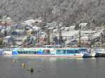 Bielersee Winterimpressionen -  Katemaran SIESTA an der anlegestelle im Hafen von Biel am 01.01.2009
