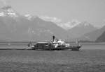 Vor der Kulisse der Waadtlnder Alpen navigiert das Dampfschiff Rhne Richtung Lausanne.
(12. Mai 2007)