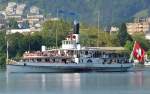 GALLIA, ein Schaufelraddampfer auf dem Vierwaldsttter See bei Luzern am 18.06.2013 beobachtet.