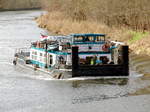 Schubboot  EDDI  (05801380 , 25,65 x 8,18m) am 12.03.2021 im Unterwasser der Schleuse Kleinmachnow / TELTOWKANAL auf Bergfahrt zurück zur Schleuse.