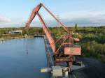 Der alte Zechenhafen Preussen in Lnen am Datteln-Hamm-Kanal mit dem Kran Denkmal am 08.10.2009.