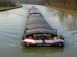 Schubverband Antaro - 04002170 - L 86m - B 9.00m - Tg 2.51m - T 1346 - PS 1169 - Bj 1974 bei DIW in Berlin.// Gemeldet in Minden/D. Hier mit einer Gesamtlnge von 145m zu Berg im DEK bei Birgte am 21.03.2011.