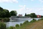 KFGS ELBE PRINCESSE II  (ENI 20000001 , 101,42 x 10,63m)  am 26.05.2025 auf dem  ELBE-HAVEL-KANAL  bei Kader Schleuse mit Fahrtrichtung Schleuse Wusterwitz in Fahrt. Gruß an der Besatzung !