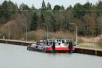 Schubboot  SCH 2640  (05604520 , 28,56 x 10,02m) lag am 15.02.2022 im Unterwasser der Schleuse Sülfeld / Südkammer /  MITTELLANDKANAL.