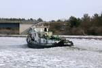 Eisbrecher  SEEWOLF  (ENI 05026670 , 21,89 x 5,10m)  befuhr am 19.02.2026 den  MITTELLANDKANAL  zw. der Trogbr�cke und der Doppelschleuse Hohenwarthe zu Berg.