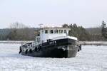 Eisbrecher  STIER  (ENI 05011480 , 27,98 x 6,60m) lag am 19.02.2026 im Fahrwasser des  MITTELLANDKANALES  bei Hohenwarthe. Vermutlich Pause oder warten auf einen entgegenkommenden Eisbrecher.