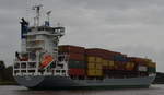 Emilia, Containerschiff,  IMO 9197521 Heimathafen Madeira am 04.10,17 bei Burg am NOK.