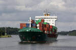 Container Ship AMINA (IMI:9448683) Flagge Portugal am 08.08.2022 im NOK bei Schacht Audorf.