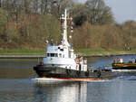 Schlepper EMSPULL (IMO:7017909) L.26,10 m B.7,60 m Flagge Portugal am 06.04.2023 im NOK bei Schacht Audorf mit ein Anhang nach Brunsbüttel.