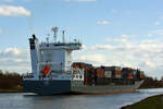 Container ship GERDA (IMO:9432232)Flagge Cyprus im NOK am 05.04.2023 bei Schacht Audorf.