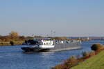 TMS  COSMOS  (06105719 , 84,70 x 9,53m) am 28.10.2021 im  MITTELLANDKANAL  zu Berg vor dem Abzweig in den Rothenseer Verbindungskanal /  WASSERSTRASSENKREUZ  MAGDEBURG.