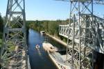 Nachdem ein Sportboot in der sdlichen Schleusenkammer abwrts geschleust wurde, verlsst es die Kirkfield Lift Lock und setzt sein Weg in Richtung Lake Huron fort. Km 272, 30.08.2008