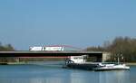 GMS  NOCHT  (ENI 02318784 , 72 x 8,20m) befuhr am 28.03.2025 den  MITTELLANDKANAL Höhe Gravenhorst zu Tal. Das GMS hatte gerade die BAB A30 unterquert.