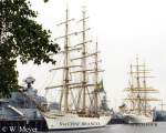 Brasililanisches Segelschulschiff ,,Nve CISNE BRANCO ;; dahinter  unser Segelschulschiff   Gorch Fock    aufgenommen Kieler Woche  22.06.08 Marinesttzpunkt Kiel