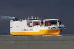 Ro-Ro/Container Carrier GREAT ANTWERP (IMO:9935014) Flagge Italy auf der Elbe am 16.04.2024 bei Cuxhaven.