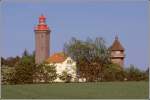 Das Orientierungsfeuer Dahmeshved ist seit 1880 in Betrieb. Der 28 m hohe Turm trgt das Feuer bis zu 23 sm weit. Scan eines Dias vom 29.05.2004.
