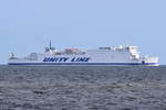 WOLIN , Ro-Ro/Passenger Ship , IMO 8420842 , Baujahr 1986 , 186.02 × 23.7m , Ostsee Höhe Ahlbeck , 24.02.2020 , 85-90 LKW-Kombinationen, 50 Autos, 370 Passagiere