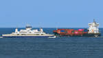 Fähre LANGELAND (IMO: 9596428) und Containerschiff X-PRESS ELBE (IMO: 9483669) am 17.07.2021 in der Ostsee