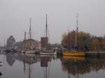 Mehrere Segelschiffe im Greifswalder Museumshafen am 30.Oktober 2015.