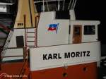 KARL MORITZ (Detail) am 12.1.2012, Baufortschritt: Beschriftung /  Modell des Hafenschleppers  Karl Moritz  ex  Fairplay I  im Maßstab 1:33 z.Zt.
