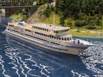 Flusskreuzfahrtschiff Vladimir Ushakov auf der Modellbahn  Grand Maket Rossia , St.