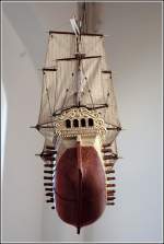 Dieses zweite Votivschiff in der evang. Kirche auf Norderney wurde 1808 von E. H. Rass gebaut und 1929 und 2005 restauriert. Aufnahmedatum: 03.04.2007