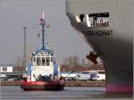 Auch nach achtern haben die Schlepperkapitne gute Sicht, wie man hier am Beispiel der SVEZIA (IMO 8521141) erkennen kann. Aufgenommen am 30.03.2010 in Bremerhaven.