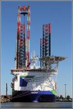 Dieses 2012 gebaute Errichterschiff fr Offshore-Windenergieanlagen soll auf den Namen INNOVATION (IMO 9603453) gebaut werden. Die der HGO InfraSea Solutions (Bremen) gehrende INNOVATION ist 148 m lang, 42 m breit, hat eine GT von 21.900 und eine DWT von 11.166 t. Die 90 m langen Hubbeine ermglichen es, das Schiff auch noch in einer Wassertiefe von 65 m aus dem Wasser zu heben. Heimathafen ist Bremen. Hier liegt sie am 12.08.2012 im Kaiserhafen II von Bremerhaven.