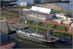 Blick von oben auf die Bark SEUTE DEERN im Museumshafen des Deutschen Schiffahrtsmuseums in Bremerhaven. 18.04.2015
