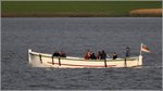 Das Börteboot HEL 7 FREYA ist am 28.05.2016 auf der Unterweser unterwegs.