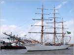 Das Segelschulschiff CISNE BRANCO der brasilianischen Marine (Heimathafen Rio de Janeiro) verlässt am 01.09.2008 Bremerhaven nach dem Besuch der Lütten Sail. Sie ist 67 m lang, 10,5 m breit, hat einen Tiefgang von 4,80 m und eine Segelfläche von 2.195 m². Gebaut wurde sie 1999 in Amsterdam. 