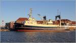 KL 759 NIDA (IMO 8707745) aus Klaipeda (Litauen) liegt am 02.01.2019 im Fischereihafen 2 von Bremerhaven. Sie ist 62,22 m lang und 13,80 m breit, die GT/BRZ beträgt 1.943.