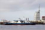 Die von Nordenham kommende Weserfähre BREMERHAVEN kurz vor Erreichen der Fährbrücke in Bremerhaven. 12.02.2019