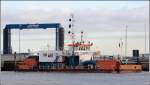 Der 1987 gebaute Wasserinjektionsbagger JETSED der niederlndischen Firma Van Oord am 22.01.2008 im Vorhafen von Cuxhaven. Lnge: 28,50 m, Breite: 13,86 m, max. Baggertiefe: 24,90 m.