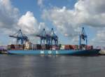 MOL PARAMOUNT am Altenwerder Containerteminal in Hamburg.(22.8.09)
Mit einer 85.546 Bhp Maschine (das sind britische Ps) kann das 293 m lange Schiff 25 kn erreichen.